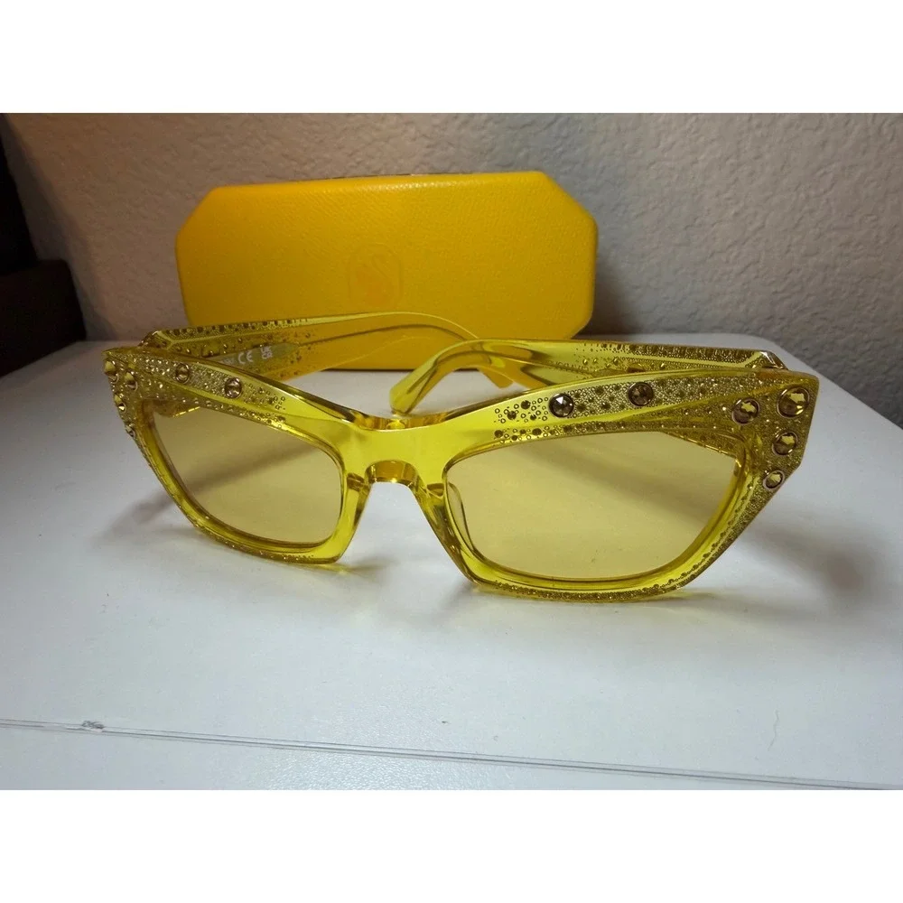 Swarovski SK380 Yellow Crystal Embellished Cat Eye Sunglasses 55-20-135